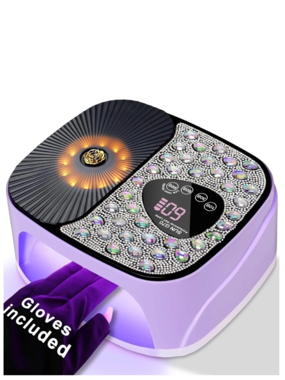 Purple With Rhinestones Rechargeable Cordless Professional UV LED Nail Lamp
